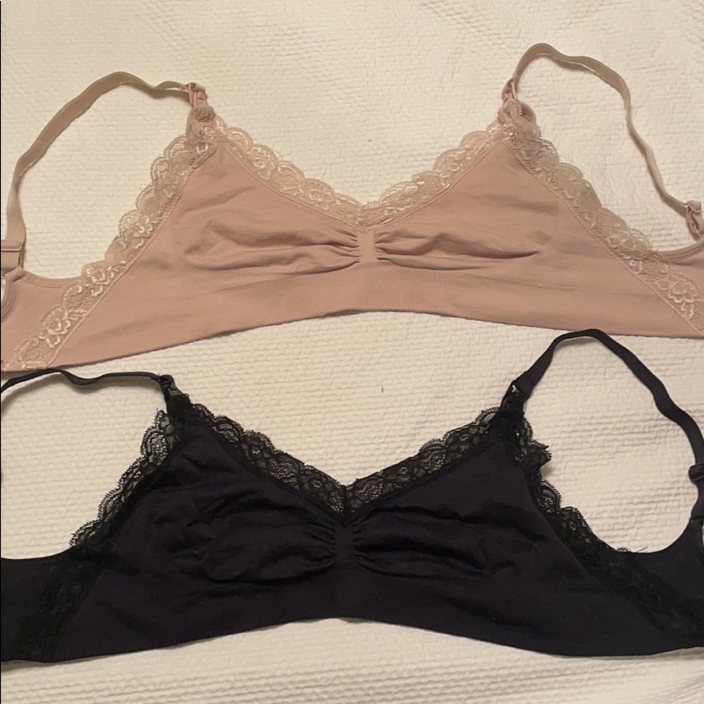 ASOS Lace Trim Bralette Set in Blush and Black